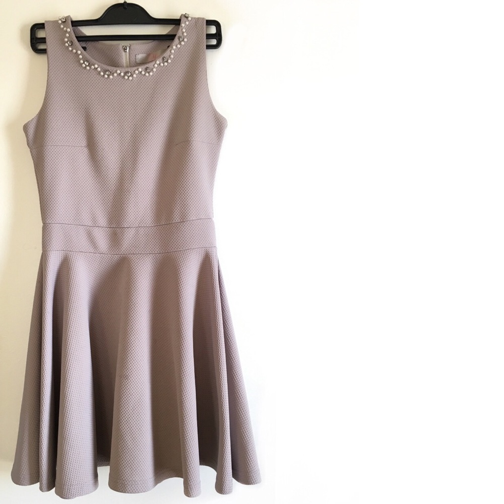 Milan Grey Beaded Fit and Flare Dress
